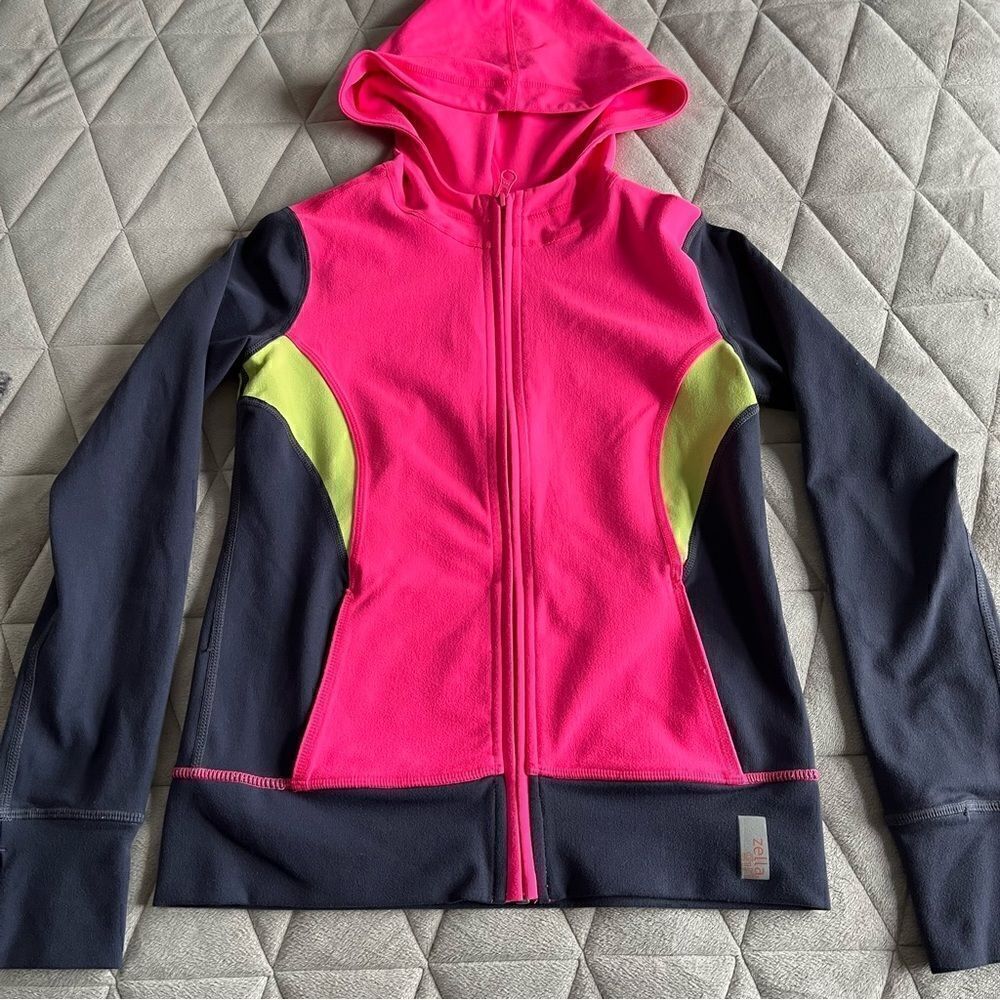 Zella Girl Full Zip Hooded Performance Athletic Jacket Large 10-12 Neon Pink